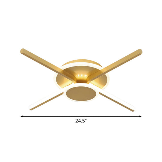 Minimalist Ray Flushmount Metallic Led Ceiling Lamp For Hotels - Warm/White Light 19.5’/24.5’ Wide
