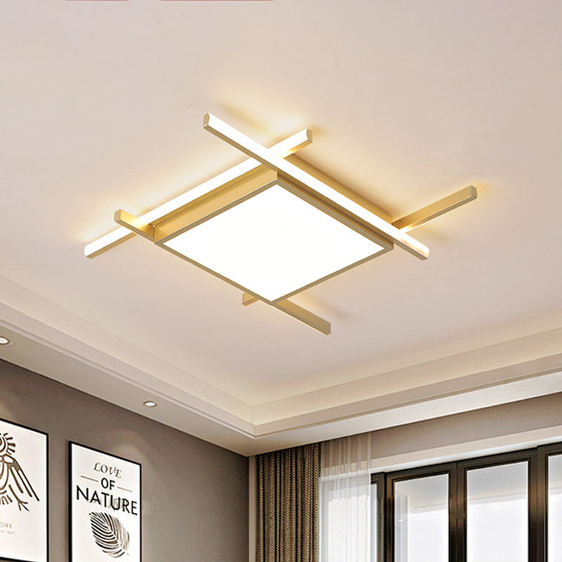 Modern Gold Finish Led Aluminum Square Flush - Mount Light Fixture - 18’/23’ Wide Warm/White