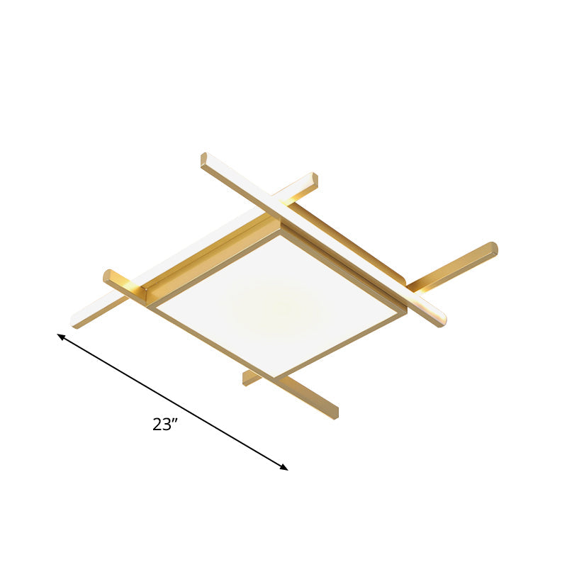 Modern Gold Finish Led Aluminum Square Flush - Mount Light Fixture - 18’/23’ Wide Warm/White