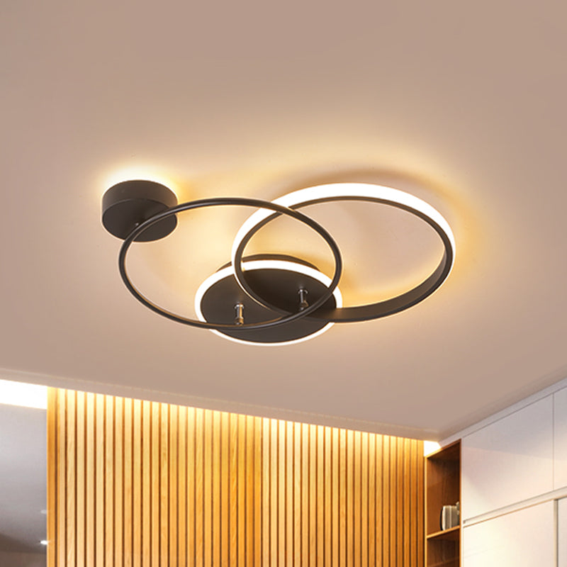 Modern Black Led Ceiling Lamp - Metal Crossed Circular Design With Warm/White Light 16.5’/20.5’