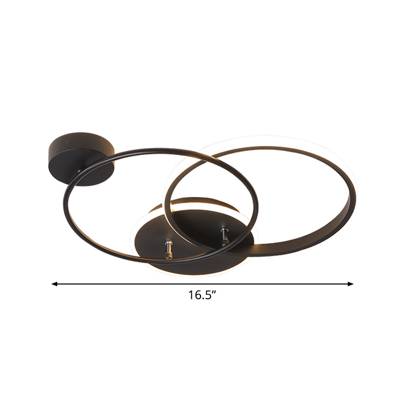 Modern Black Led Ceiling Lamp - Metal Crossed Circular Design With Warm/White Light 16.5/20.5 Length
