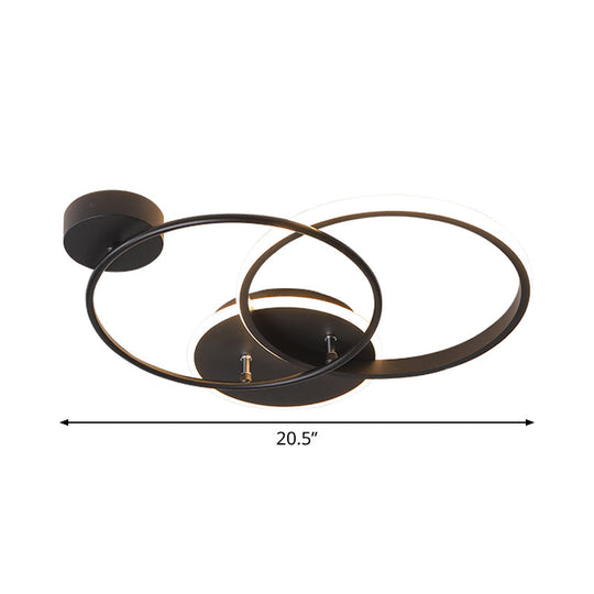 Modern Black Led Ceiling Lamp - Metal Crossed Circular Design With Warm/White Light 16.5’/20.5’