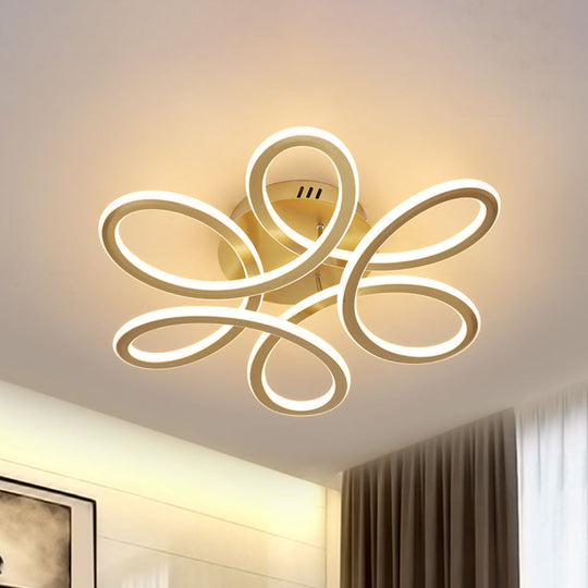 Modern Blooming Acrylic Led Flush Mount Ceiling Light In Gold/Coffee For Bedroom - Warm/White