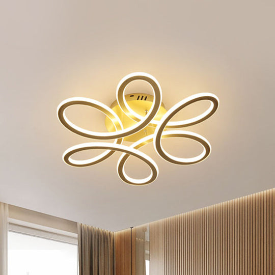 Modern Blooming Acrylic Led Flush Mount Ceiling Light In Gold/Coffee For Bedroom - Warm/White