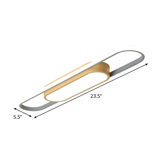 Modern Dual Ellipse Wood Led Flushmount Ceiling Lamp - 16’/23.5’/31.5’ White With Warm/White Light