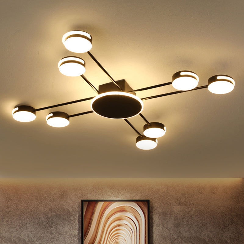 Modern 2-Tier Iron Flush Mount Chandelier With 8 Lights In Black/Gold Finish - Warm/White/Natural