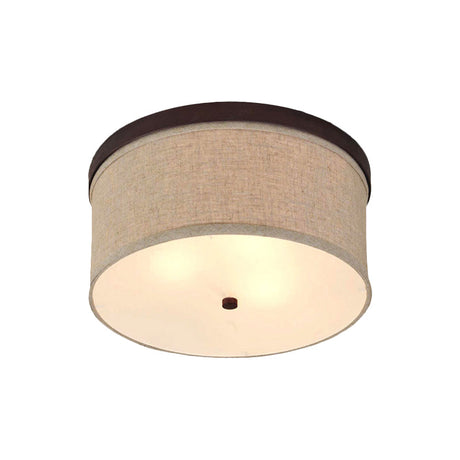 Flaxen Drum Ceiling Light - Simple 3-Light Flush Mount With Fabric Shade & Diffuser