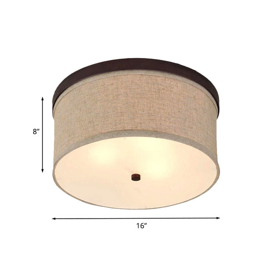 Flaxen Drum Ceiling Light - Simple 3 - Light Flush Mount With Fabric Shade & Diffuser
