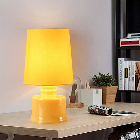 Macaron Table Lamp With Fabric Shade & Glass Base - 1 Light Blue/Yellow/White