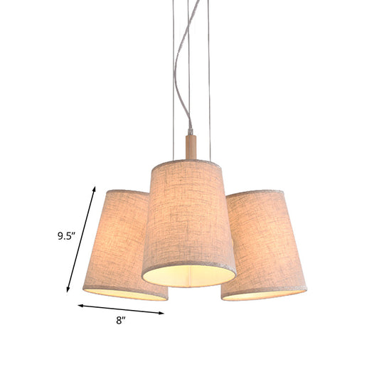 Nordic 3-Light Flaxen Cluster Pendant With Barrel Shaped Fabric Shade - Ideal For Dining Room