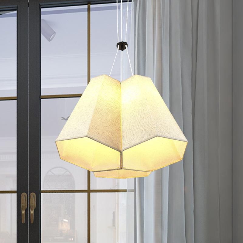 Modern White Hexagon Drop Pendant Ceiling Light With 3 Fabric Multi Bulbs