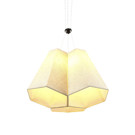 Modern White Hexagon Pyramid Drop Pendant Ceiling Light With Fabric Shade And 3 Bulbs