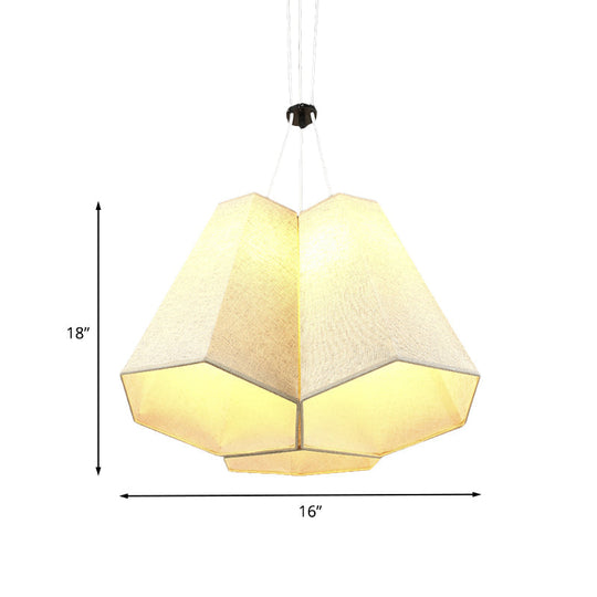 Modern White Hexagon Pyramid Drop Pendant Ceiling Light With Fabric Shade And 3 Bulbs