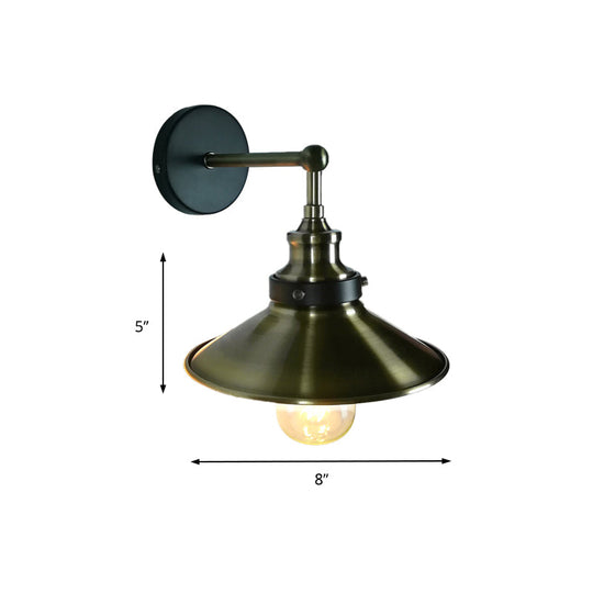 Vintage Iron Bronze Wall Light Sconce - Saucer Shade 1-Bulb Stylish Mounted Lamp For Farmhouse