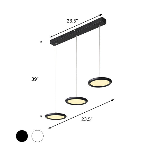 Minimalist Black/White Multi-Light Pendant With 3 Acrylic Disc Lights - Warm/White Light Ideal For