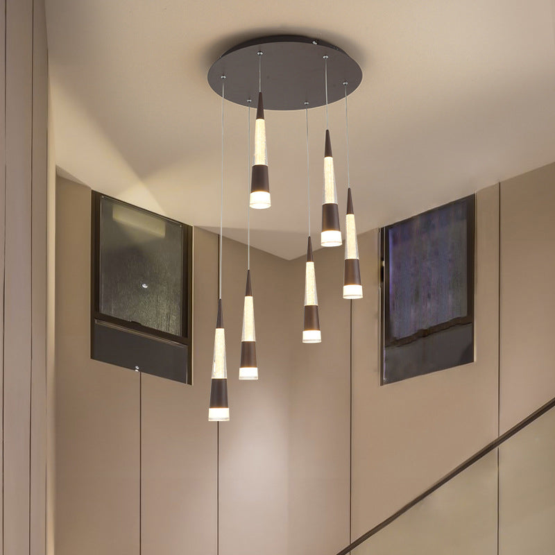 Modern Style Draping Multi-Light Adjustable Pendant With 6 Led Bulbs For Dining Room In Black/Gold