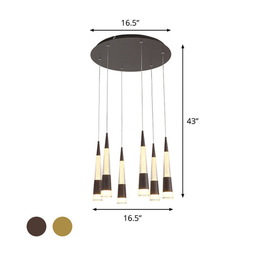 Modern Style Draping Multi-Light Adjustable Pendant With 6 Led Bulbs For Dining Room In Black/Gold