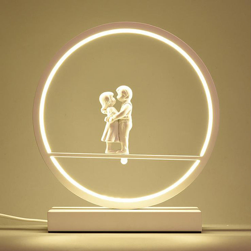 Simona - Romantic Black/White Hoop Nightstand Light Simple Acrylic Table Lamp In Warm/White With