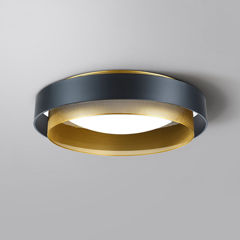 Vintage Metal Surface Ceiling Light - 2-Circle 2-Light Flush Mount Fixture (Black/White-Brass)