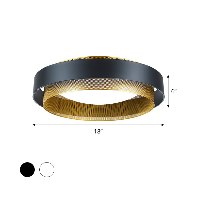 Vintage Metal Surface Ceiling Light - 2 - Circle 2 - Light Flush Mount Fixture (Black/White -