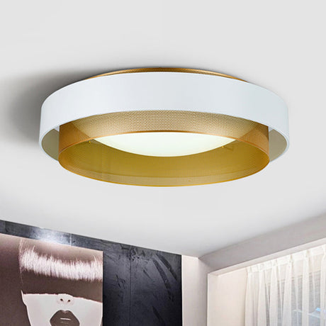 Vintage Metal Surface Ceiling Light - 2-Circle 2-Light Flush Mount Fixture (Black/White-Brass)