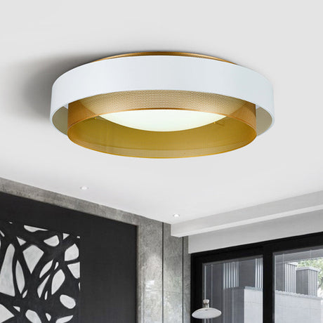Vintage Metal Surface Ceiling Light - 2-Circle 2-Light Flush Mount Fixture (Black/White-Brass)