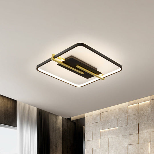 Minimalist Led Bedroom Flush - Mount Light Fixture - Black/White & Gold Ceiling Lamp With Square