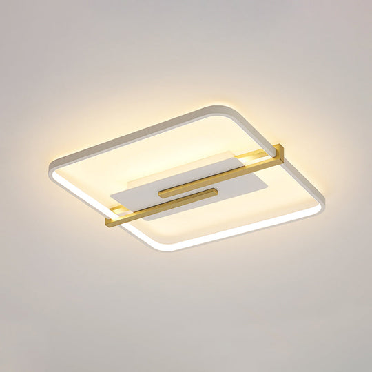 Minimalist Led Bedroom Flush - Mount Light Fixture - Black/White & Gold Ceiling Lamp With Square
