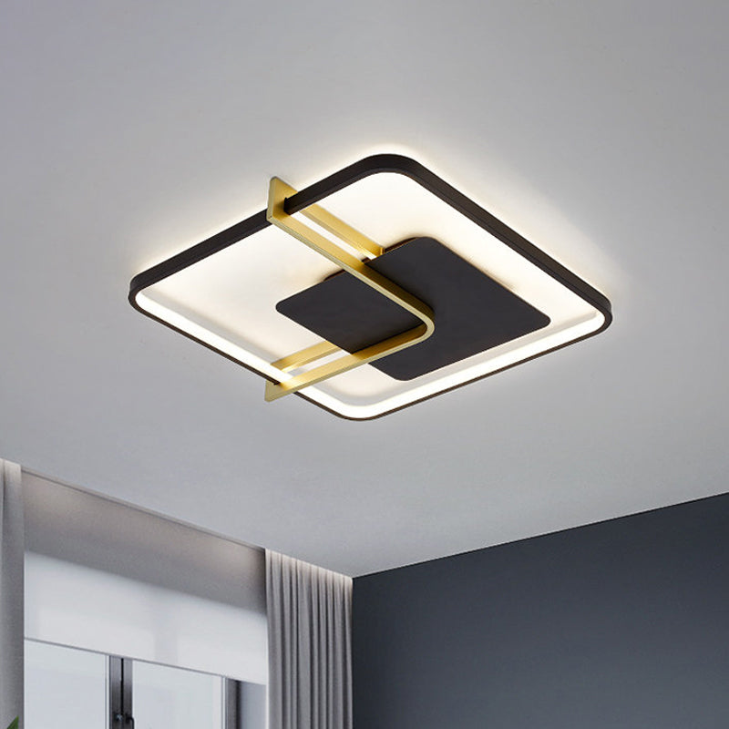 Sleek Square Thin Ceiling Flushmount Lamp - Minimalistic Acrylic Black/White - Gold Flush Light