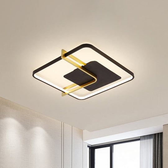 Sleek Square Thin Ceiling Flushmount Lamp - Minimalistic Acrylic Black/White - Gold Flush Light