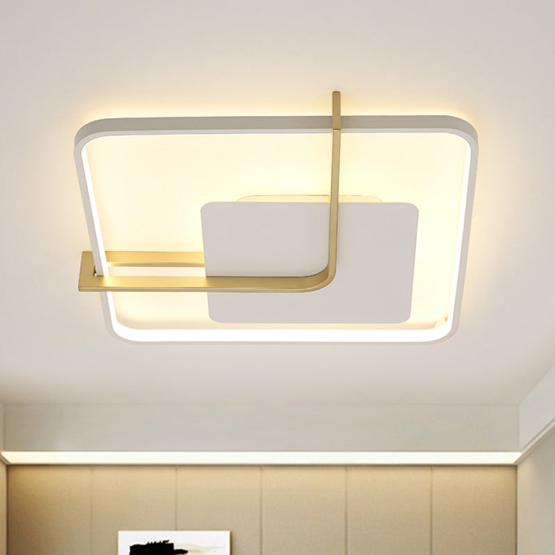 Sleek Square Thin Ceiling Flushmount Lamp - Minimalistic Acrylic Black/White - Gold Flush Light