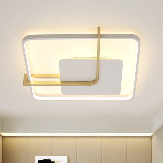 Sleek Square Thin Ceiling Flushmount Lamp - Minimalistic Acrylic Black/White - Gold Flush Light
