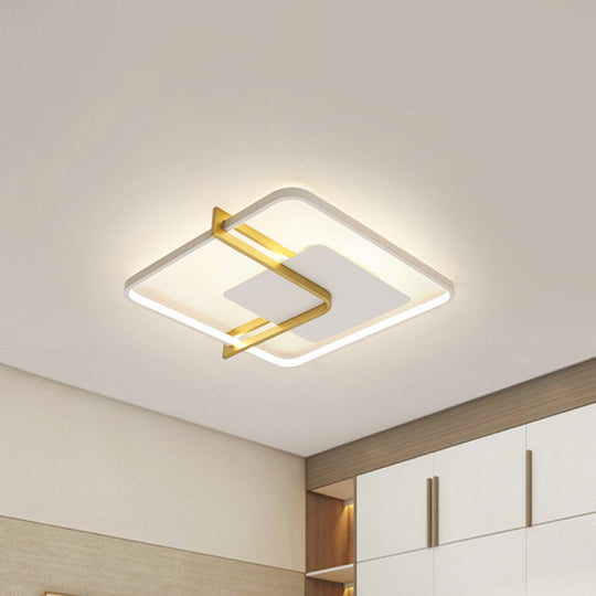 Sleek Square Thin Ceiling Flushmount Lamp - Minimalistic Acrylic Black/White - Gold Flush Light