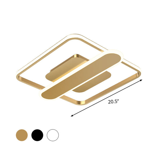 Contemporary Aluminum Square Frame Led Ceiling Lamp - Black/Gold/White 16.5/20.5 Inches Wide