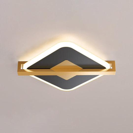 Vintage Acrylic Led Ceiling Mount Light - Black/White-Gold Rhombus Design With Frame Guard
