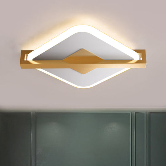 Vintage Acrylic Led Ceiling Mount Light - Black/White - Gold Rhombus Design With Frame Guard White