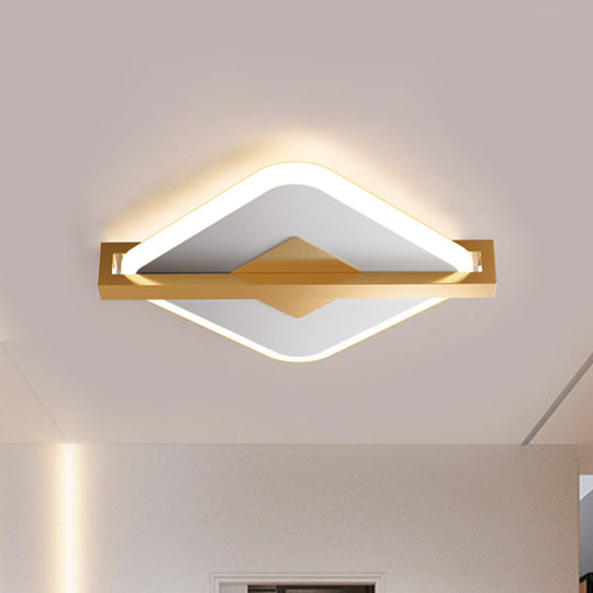 Vintage Acrylic Led Ceiling Mount Light - Black/White - Gold Rhombus Design With Frame Guard