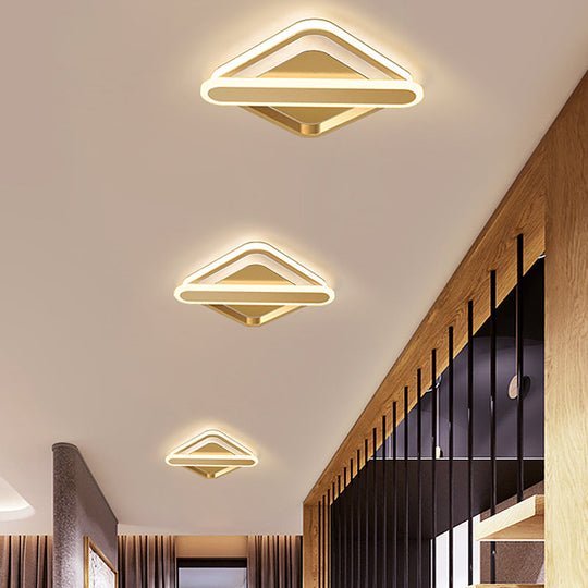 Modern Iron Rhombus - Oblong Led Foyer Ceiling Light In Black/Gold/White Gold