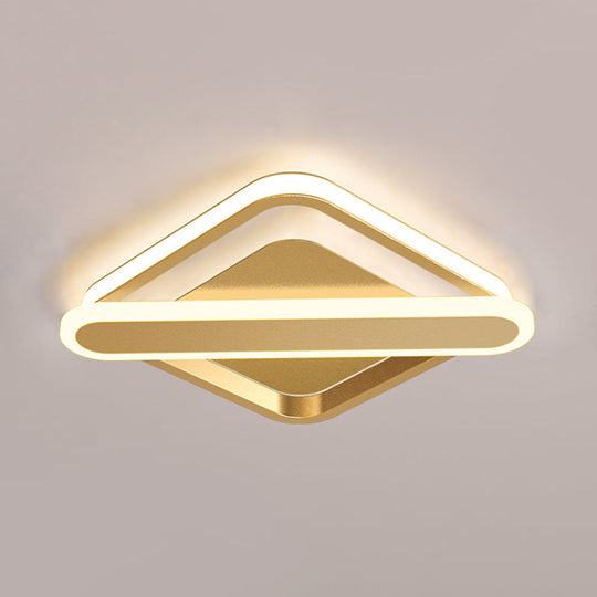 Modern Iron Rhombus - Oblong Led Foyer Ceiling Light In Black/Gold/White