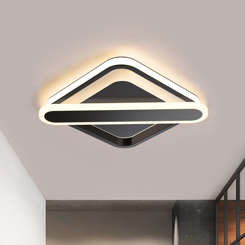 Modern Iron Rhombus - Oblong Led Foyer Ceiling Light In Black/Gold/White