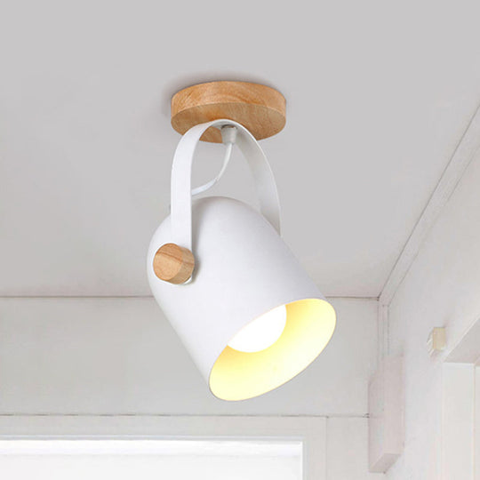 Nordic Metal 1-Light White Ceiling Fixture - Small Elongated Dome Semi Mount Lighting With