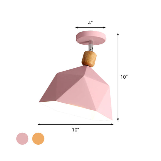 Shade Faceted Dome Ceiling Light Fixture - Macaron Metal Semi - Flush Mount For Apartments