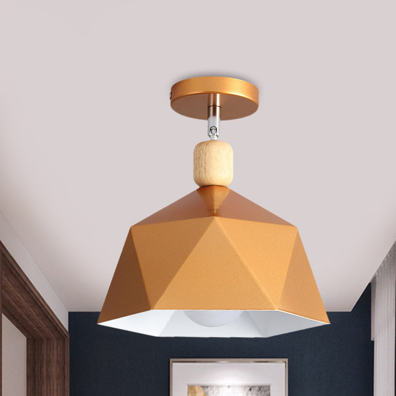 Shade Faceted Dome Ceiling Light Fixture - Macaron Metal Semi - Flush Mount For Apartments