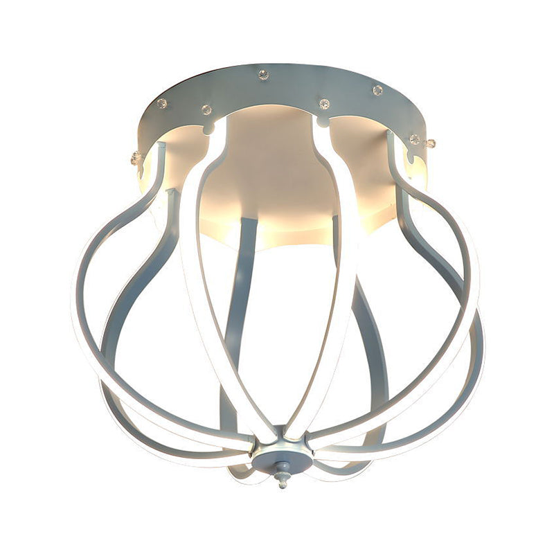 Macaron Style Aluminum Led Ceiling Light - Yellow/Blue Pear Cage Semi Flush Mount For Bedroom