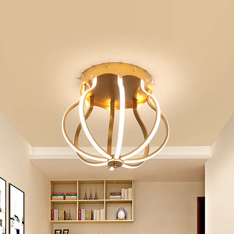 Macaron Style Aluminum Led Ceiling Light - Yellow/Blue Pear Cage Semi Flush Mount For Bedroom