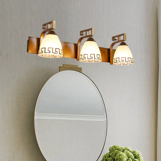 Ivory Glass Dome Vanity Sconce - Gold With Curvy Iron Arm 2/3 Lights Bathroom Wall Lamp Fixture