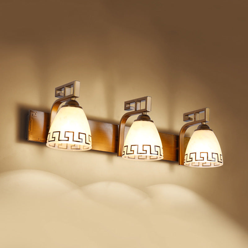 Ivory Glass Dome Vanity Sconce - Gold With Curvy Iron Arm 2/3 Lights Bathroom Wall Lamp Fixture