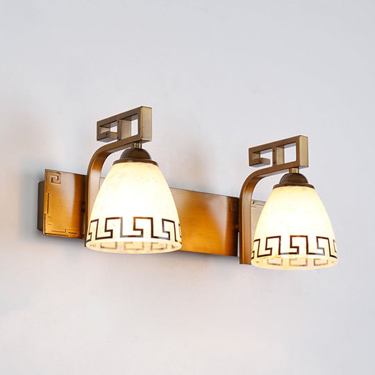 Ivory Glass Dome Vanity Sconce - Gold With Curvy Iron Arm 2/3 Lights Bathroom Wall Lamp Fixture