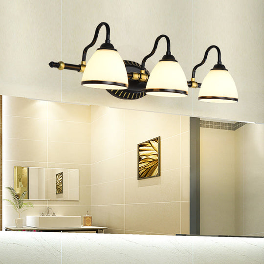 Milky Glass Wall Sconce With Black Metal Arm - 2/3 Bulb Vanity Fixture