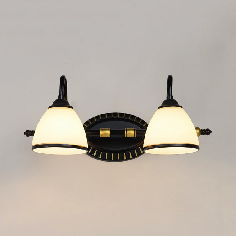 Milky Glass Wall Sconce With Black Metal Arm - 2/3 Bulb Vanity Fixture